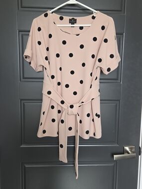 Worthington Pink Polka Dot Tie-Waist Tunic